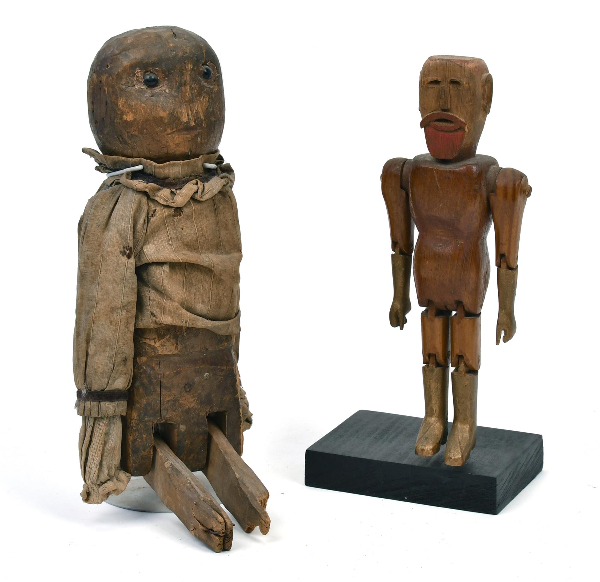 TWO CARVED FOLK ART FIGURES. A pine