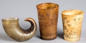 TWO CARVED HORN CUPS, 19TH/20T