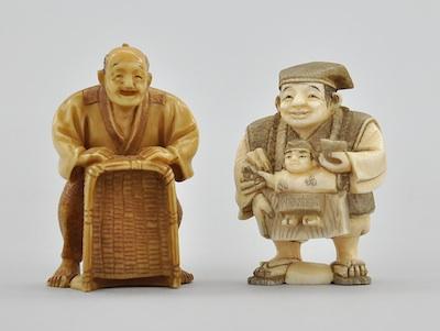 Two Carved Ivory Netsukes
