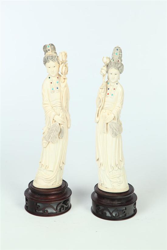 TWO CARVED IVORY WOMEN.  China 