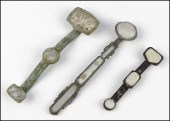 TWO CARVED JADE AND BRONZE SCE