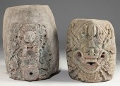 Two Carved Lava Stone Urnsthe