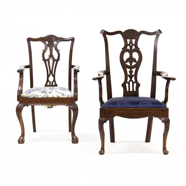 TWO CARVED MAHOGANY ARMCHAIRS