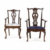 TWO CARVED MAHOGANY ARMCHAIRS