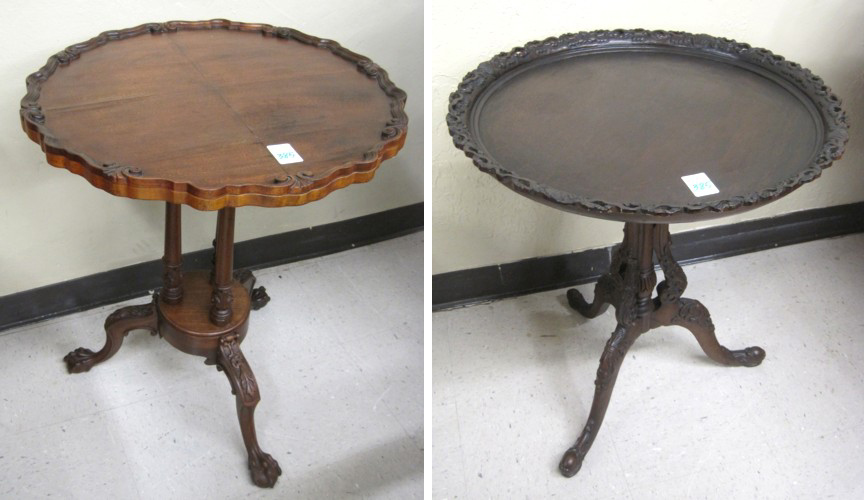 TWO CARVED MAHOGANY TRIPOD LAMP