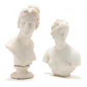 TWO CARVED MARBLE BUSTS OF VEN