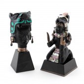 TWO, CARVED OBSIDIAN AND STERL