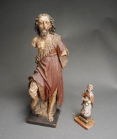 TWO CARVED PAINTED WOOD SANTOS