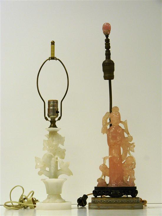 Two carved stone electrified lamps: