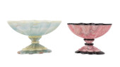 TWO CARVED TAZZE, RHODOCHROSIT