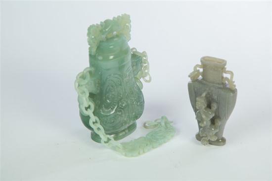 TWO CARVED URNS.  Asian  20th