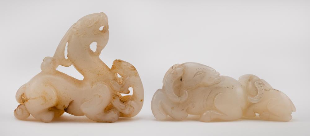 TWO CARVED WHITE JADE ANIMAL