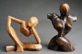 TWO CARVED WOOD ABSTRACT NUDE