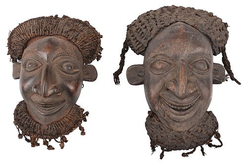 TWO CARVED WOOD AND FIBER OKU KAM