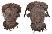 TWO CARVED WOOD AND FIBER OKU