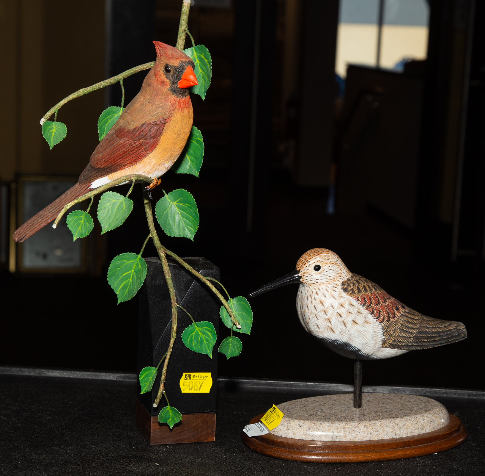 TWO CARVED WOOD BIRDS Includes
