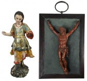 TWO CARVED WOOD DEVOTIONAL FIG