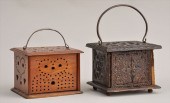 TWO CARVED WOOD FOOT WARMERS W