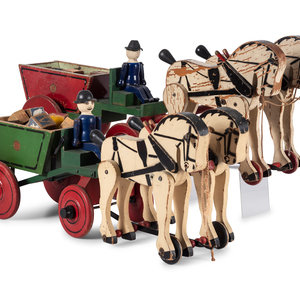Two Carved Wood Horse-Drawn