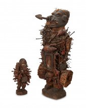TWO CARVED WOOD KONGO "NKISI N