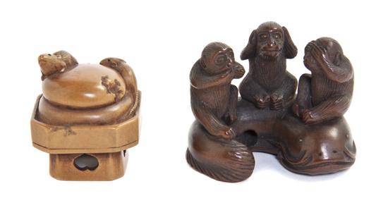 Two Carved Wood Netsuke depicting