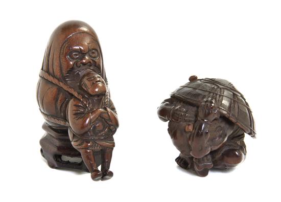 Two Carved Wood Netsuke one of an
