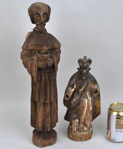 TWO CARVED WOOD SANTOS