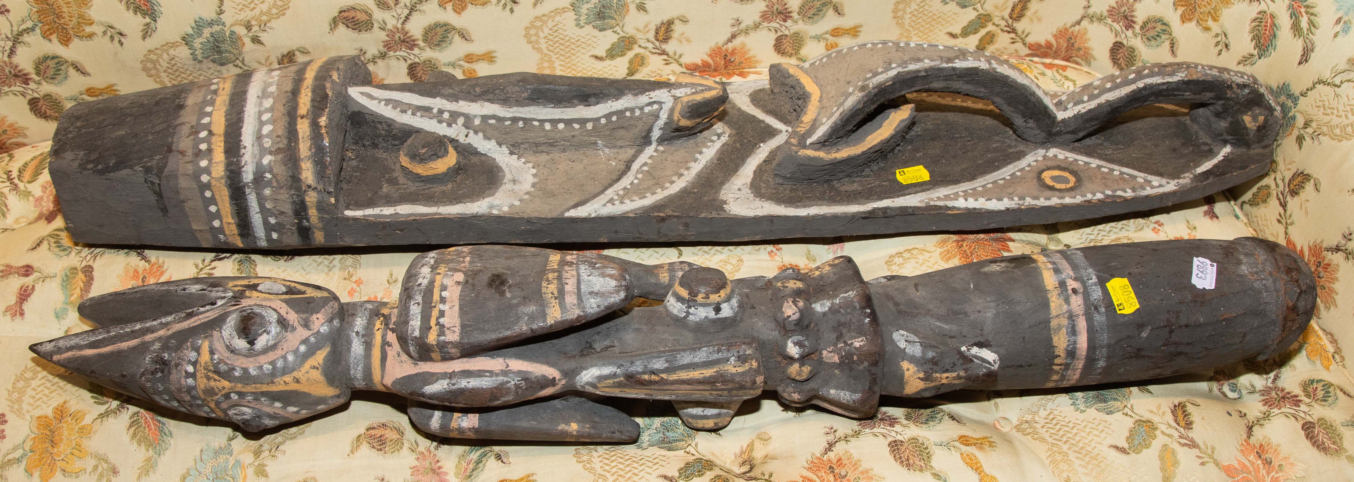 TWO CARVED WOOD SCULPTURES FROM NEW