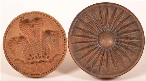 TWO CARVED WOOD SINGLE PIECE BUTTER