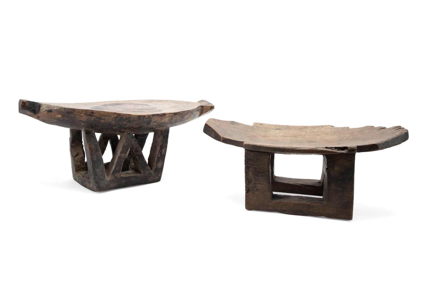 TWO CARVED WOODEN AFRICAN STOOLS,