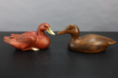 TWO CARVED WOODEN DUCK DECOYS,