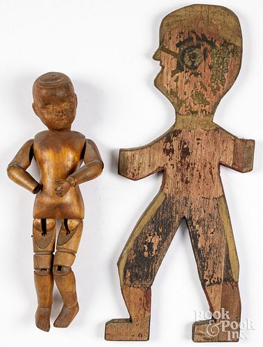 TWO CARVED WOODEN FIGURES,