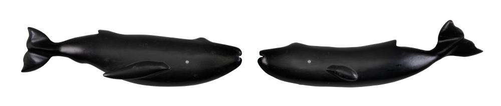 TWO CARVED WOODEN WHALE PLAQUES