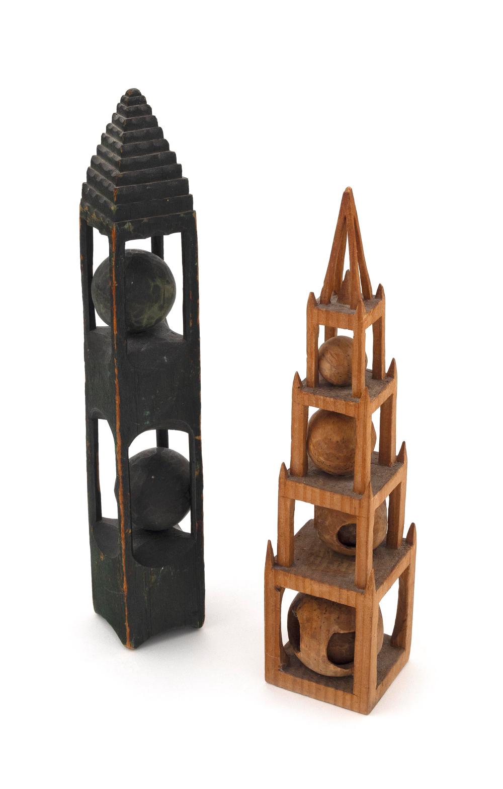 TWO CARVED WOODEN WHIMSIES 19TH
