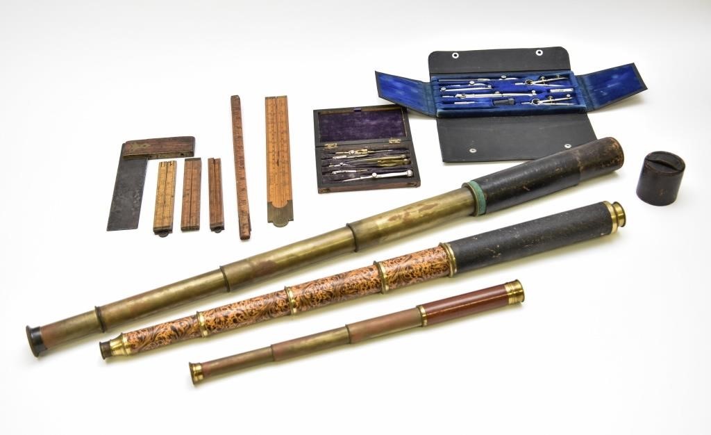 Two cased brass telescopes and a