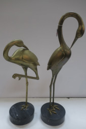 TWO CAST BRASS HERON FIGURES O