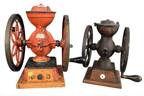 TWO CAST IRON COFFEE GRINDERS, TO
