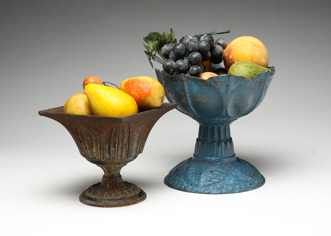 TWO CAST IRON COMPOTES WITH STONE
