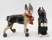 TWO CAST IRON DOG DOORSTOPS EA