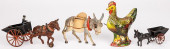 TWO CAST IRON DONKEY DRAWN CAR