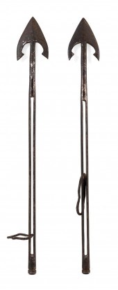 TWO CAST IRON DOUBLE-FLUE BARB