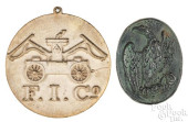 TWO CAST IRON FIREMARKS, 19TH