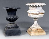 Two cast iron garden urns: eac