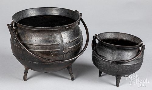 TWO CAST IRON GYPSY KETTLES,