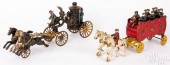 TWO CAST IRON HORSE DRAWN WAGO