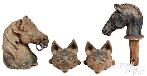TWO CAST IRON HORSE HEAD HITCHING