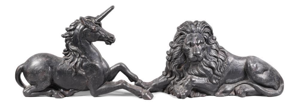 TWO CAST IRON LION AND UNICORN DOOR