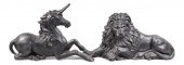TWO CAST IRON LION AND UNICORN