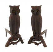 TWO CAST IRON OWL ANDIRONSwith