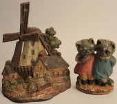 TWO CAST IRON PAINTED DOORSTOP